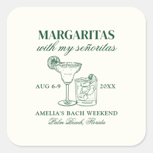 Margaritas With My Seoritas Bachelorette Weekend Square Sticker