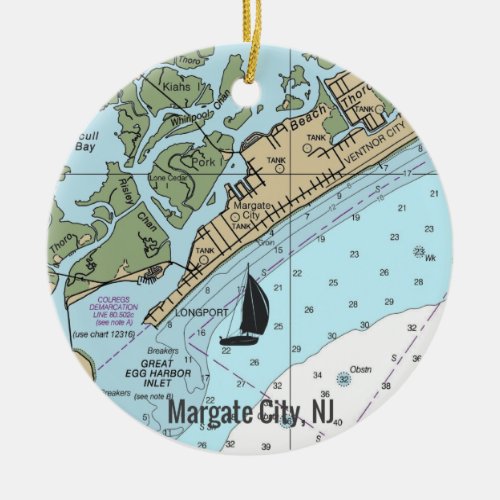 Margate City NJ Nautical Chart Ceramic Ornament