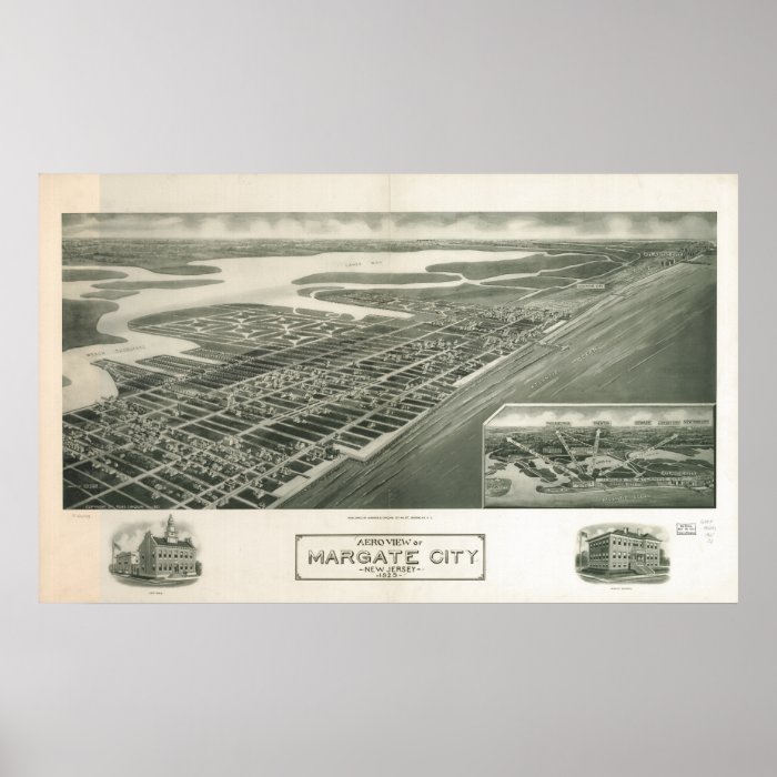 Margate New Jersey 1925 Antique Panoramic Map Print