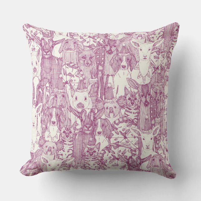 margherita menagerie pizza party berry pink throw pillow (Front)