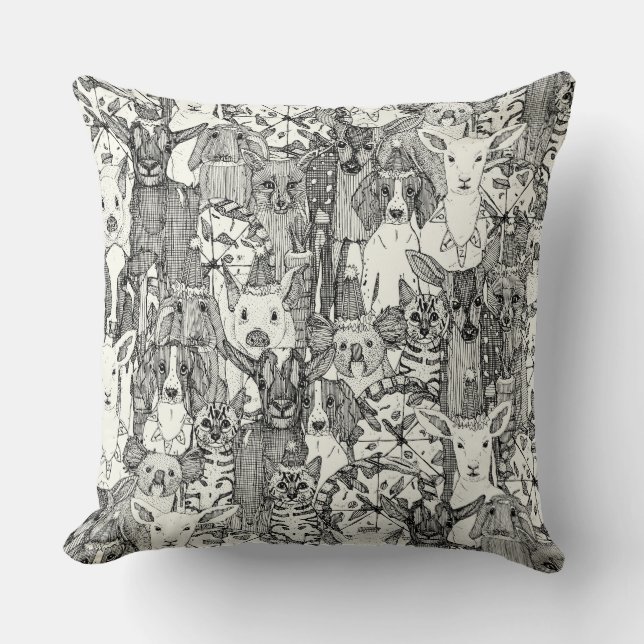 margherita menagerie pizza party black throw pillow (Front)