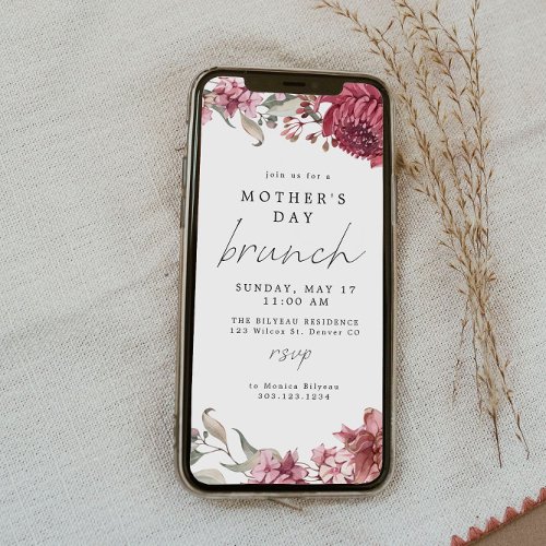 MARGOT Dusty Rose Blush Floral Mothers Day Brunch Invitation