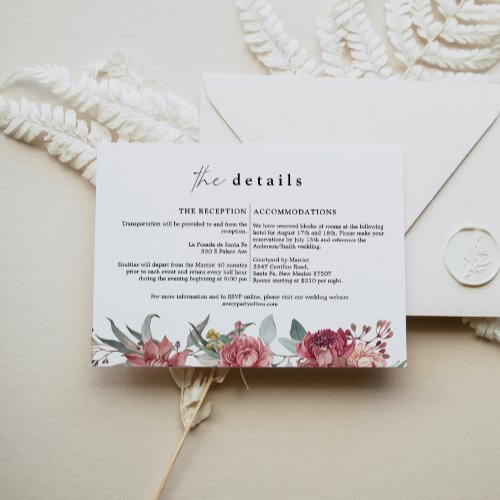 MARGOT Dusty Rose Blush Floral Wedding Detail Card