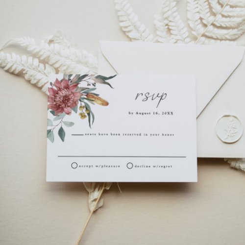 MARGOT Dusty Rose Blush Floral Wedding RSVP Card