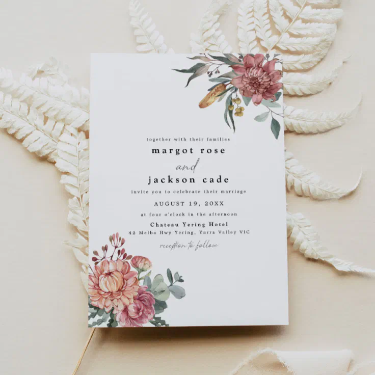 MARGOT Rustic Dusty Rose Blush Floral Wedding Invitation | Zazzle