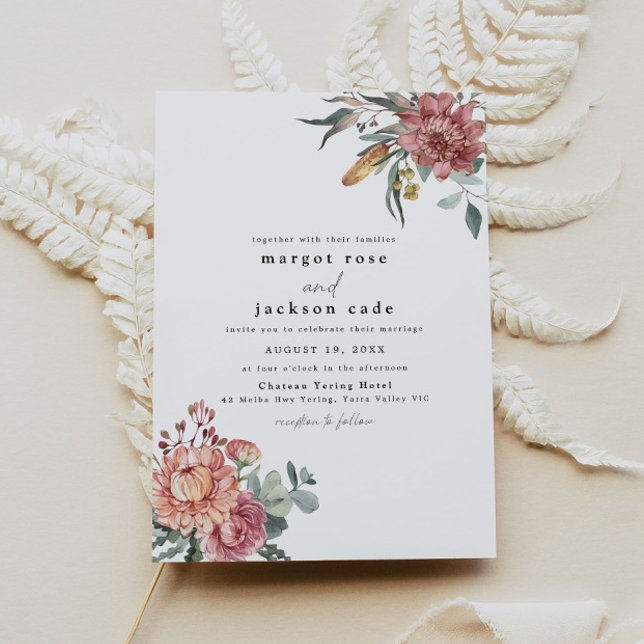 MARGOT Rustic Dusty Rose Blush Floral Wedding Invitation (Creator Uploaded)