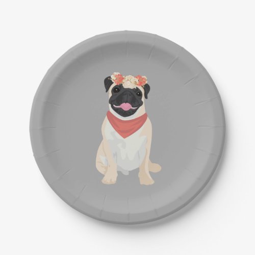 Margot The Beautiful Pug with Flower Crown Paper Plates