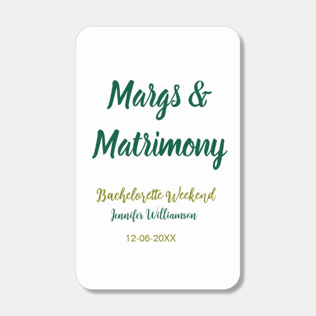 Margs and matrimony add name date bachelorette par matchboxes (Front)