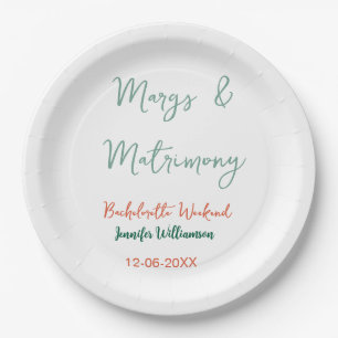 Margs and matrimony add name date bachelorette par paper plates