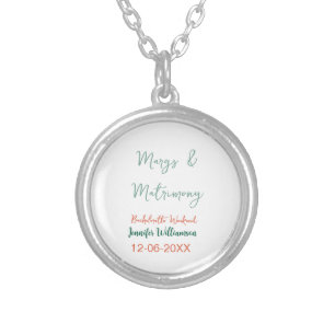 Margs and matrimony add name date bachelorette par silver plated necklace