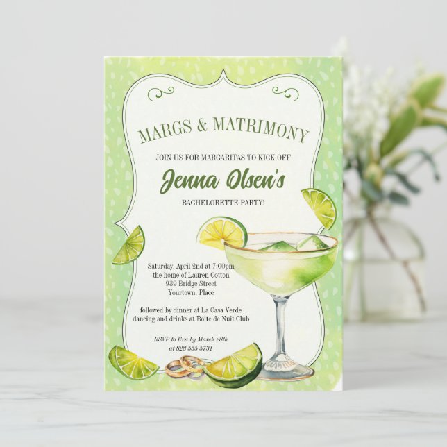 Margs and Matrimony Bachelorette Party  Invitation (Standing Front)