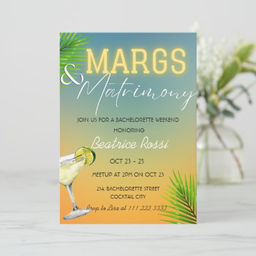 Margs and Matrimony Bachelorette Weekend Party Invitation