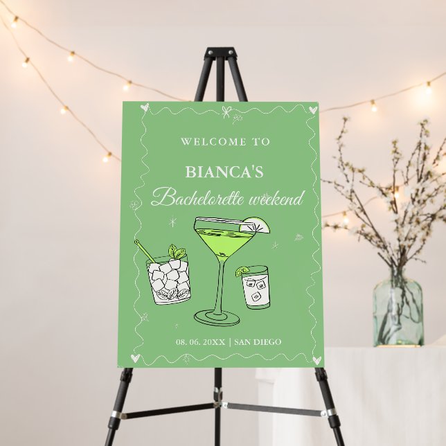 Margs and matrimony  bachelorette Welcome sign (In Situ (Stand))