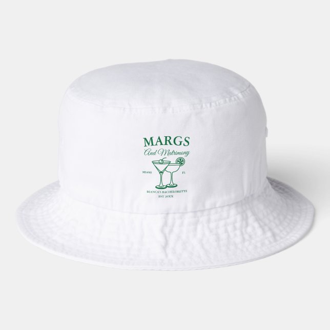 Margs and Matrimony  Beach Bachelorette party  Bucket Hat (Front)