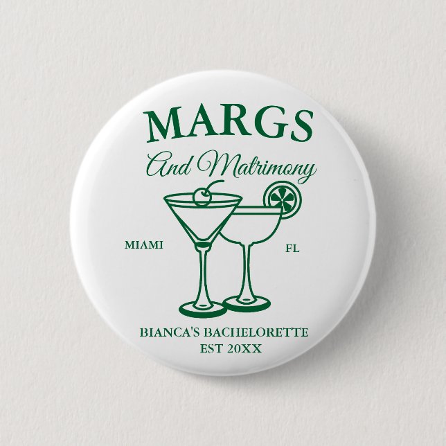 Margs and Matrimony  Beach Bachelorette party  Button (Front)