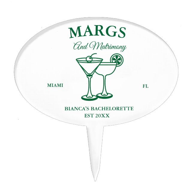 Margs and Matrimony  Beach Bachelorette party  Cake Topper (Front)