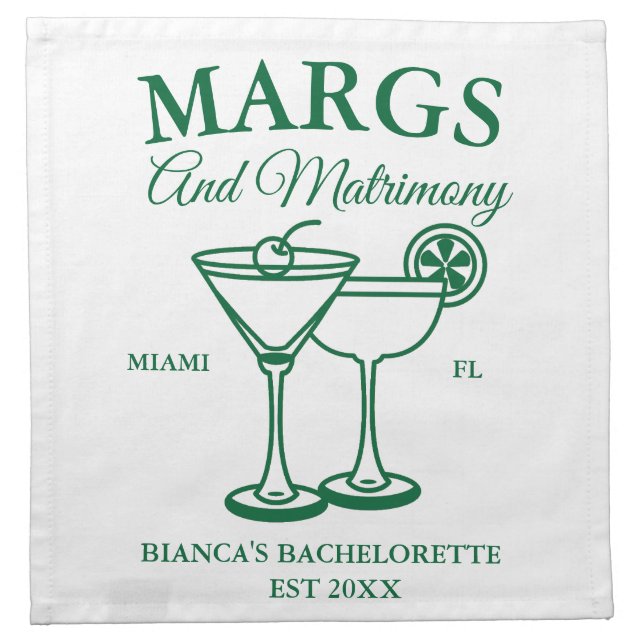 Margs and Matrimony Beach Bachelorette party Cloth Napkin (Front)
