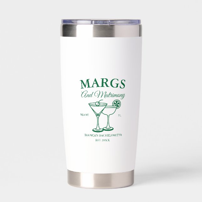 Margs and Matrimony  Beach Bachelorette party  Insulated Tumbler (Back)