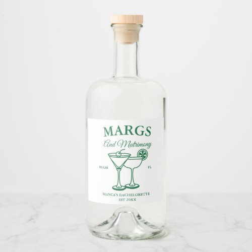 Margs and Matrimony  Beach Bachelorette party  Liquor Bottle Label