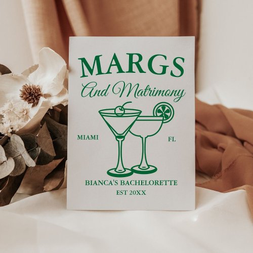 Margs and Matrimony  Beach Bachelorette party  Pedestal Sign