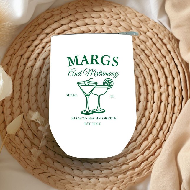 Margs and Matrimony  Beach Bachelorette party  Thermal Wine Tumbler (Creator Uploaded)