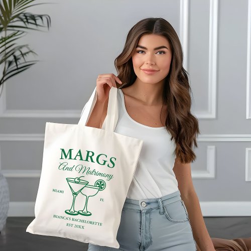 Margs and Matrimony  Beach Bachelorette party  Tote Bag