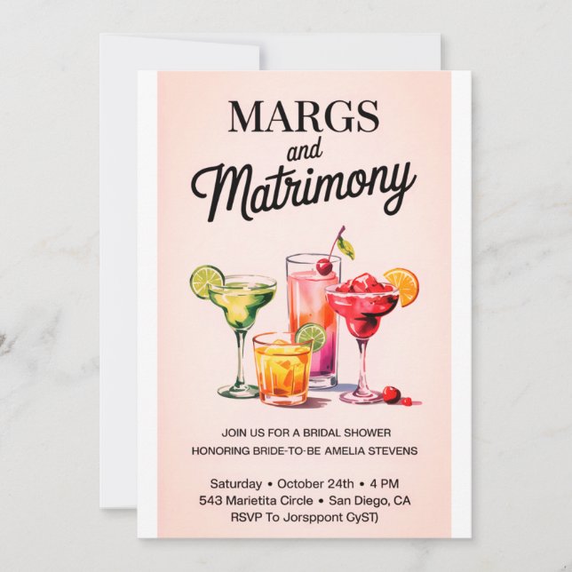 Margs and Matrimony Bridal Shower Invitation | Wat (Front)