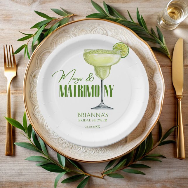 Margs and matrimony bridal shower monogrammed paper plates (Margs and matrimony bridal shower monogrammed paper plates personalized table decor custom plates)