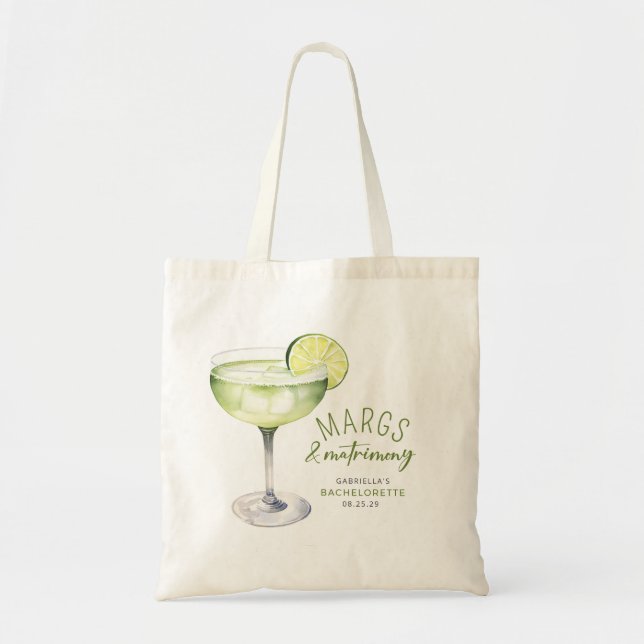 Margs and Matrimony Cocktail Bachelorette Tote Bag (Front)