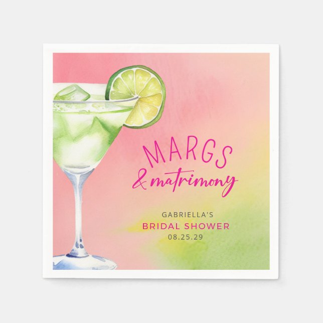 Margs and Matrimony Cocktail Bridal Shower Napkins (Front)