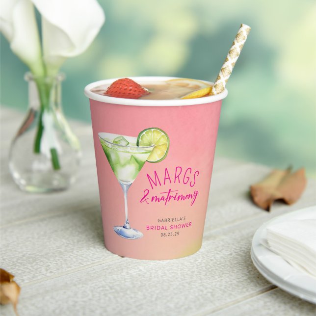 Margs and Matrimony Cocktail Bridal Shower Paper Cups (Insitu)