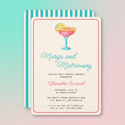 Margs and Matrimony Cocktails Retro Bridal Shower Invitation