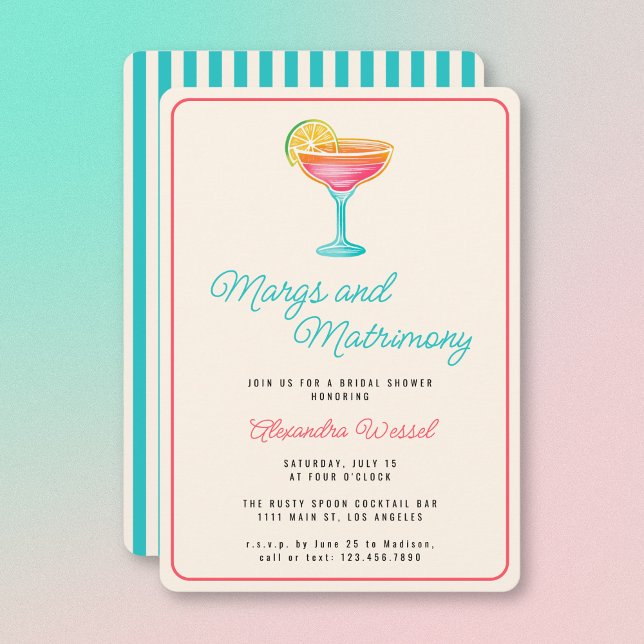 Margs and Matrimony Cocktails Retro Bridal Shower Invitation (Creator Uploaded)