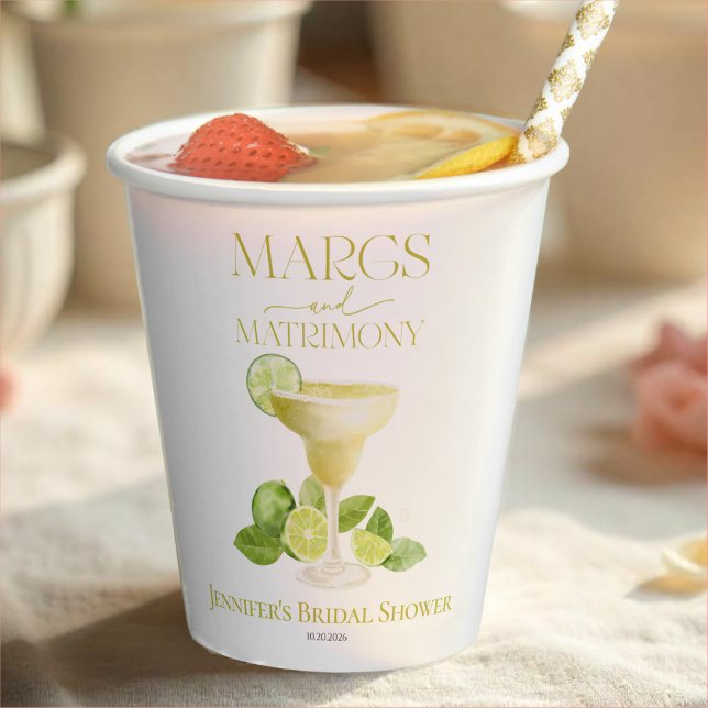 Margs and Matrimony | Lemon Bridal Shower Paper Cups (Creator Uploaded)