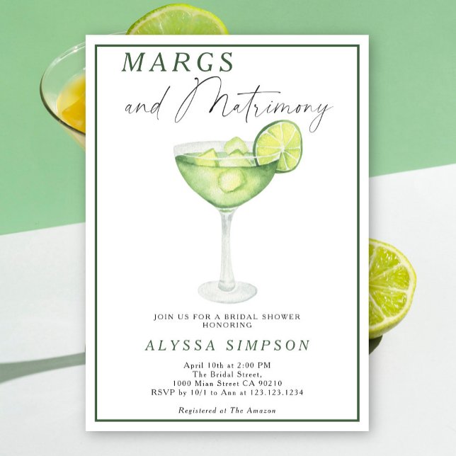Margs and Matrimony Lime Margarita Bridal Shower Invitation (Creator Uploaded)