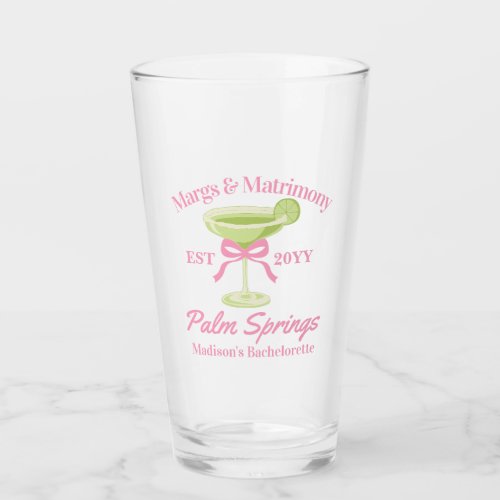 Margs and Matrimony Margaritas Bachelorette Party Glass