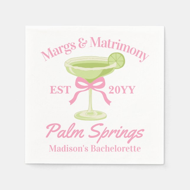 Margs and Matrimony Margaritas Bachelorette Party Napkins (Front)