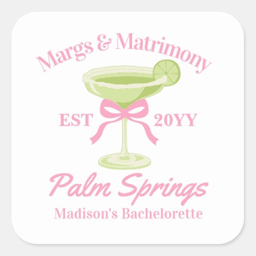 Margs and Matrimony Margaritas Bachelorette Party Square Sticker