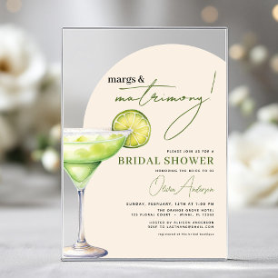 Margs and Matrimony Modern Bridal Shower  Acrylic Invitations