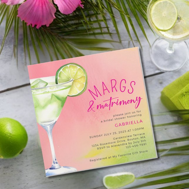 Margs and Matrimony Pink Green Bridal Shower  Invitation (Creator Uploaded)