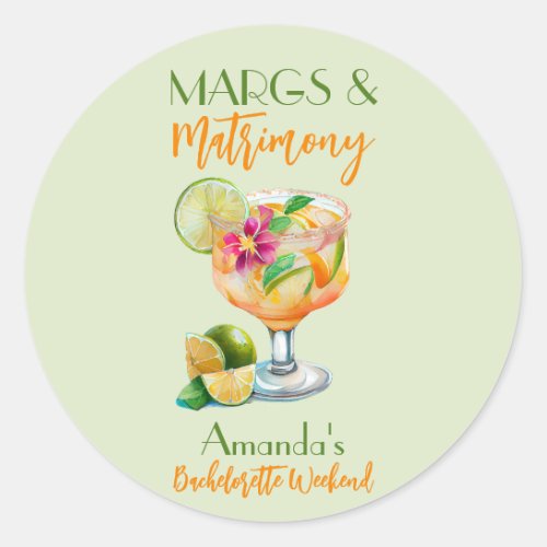 Margs and Matrimony Tequila  Fiesta Bachelorette Classic Round Sticker