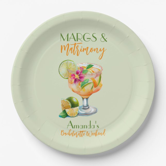 Margs and Matrimony Tequila & Fiesta Bachelorette Paper Plates (Front)