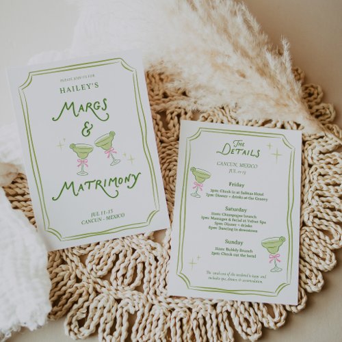 Margs &amp; Matrimony Bachelorette Itinerary Invitation