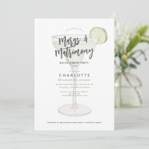 Margs & matrimony bachelorette party shower invitation