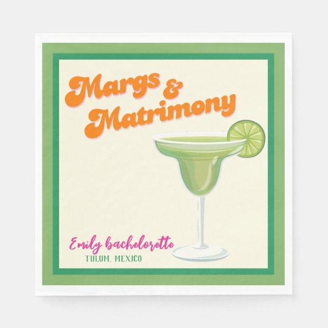 Margs & Matrimony Bachelorette Weekend party Napkins (Front)