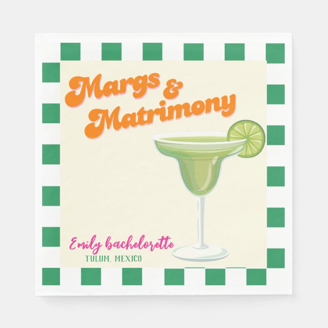 Margs & Matrimony Bachelorette Weekend party Napkins (Front)