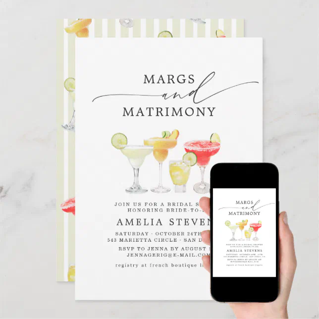 Margs & Matrimony Bridal Shower Bachelorette Invitation | Zazzle