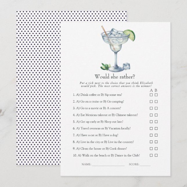 Margs & Matrimony Bridal Shower Game Invitation (Front/Back)