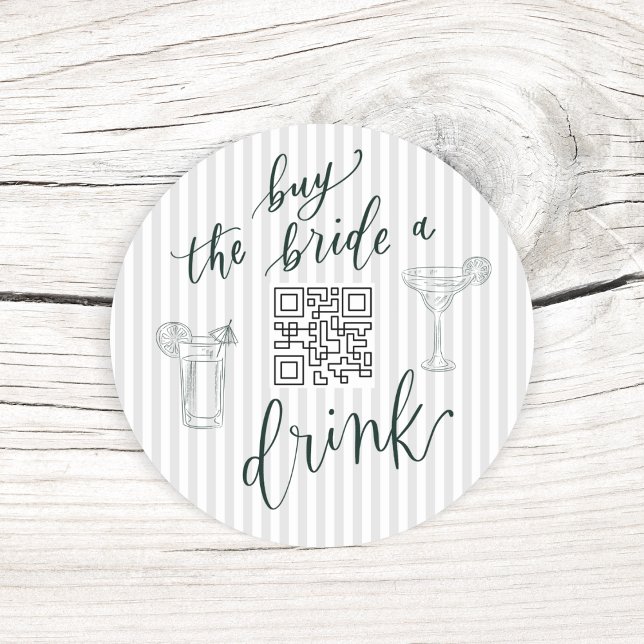 MARGS & MATRIMONY BUY THE BRIDE A DRINK BACH PARTY CLASSIC ROUND STICKER (MARGS & MATRIMONY- Buy the bride a drink Custom QR code sticker- Bachelorette Party Supplies)