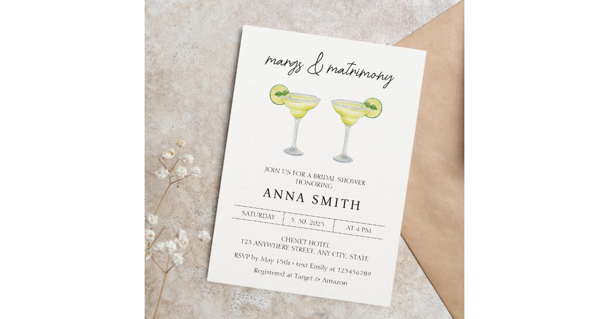 Margs & Matrimony Cocktail Bridal Shower Invitation | Zazzle